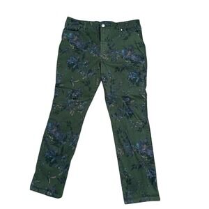 Bandolino Amy Straight Leg Pants Dark Green Floral Missy Stretch Women's Size 16